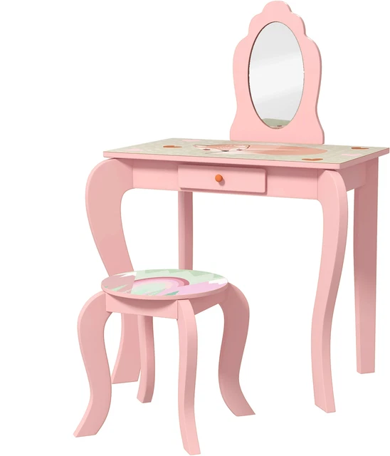 ZONEKIZ Toeletta Bambini con Specchio, Sgabello, Cassetto, Carino Design Animale - Spilla