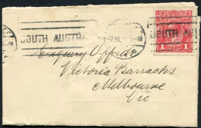 1917 Australia 1d Red KGV On Enquiry Office Letter, Good Condition