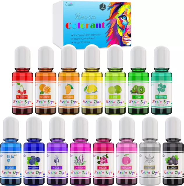 Epoxy Resin Dye - 15 Colour Liquid Pigment 15 Colours x 10ml