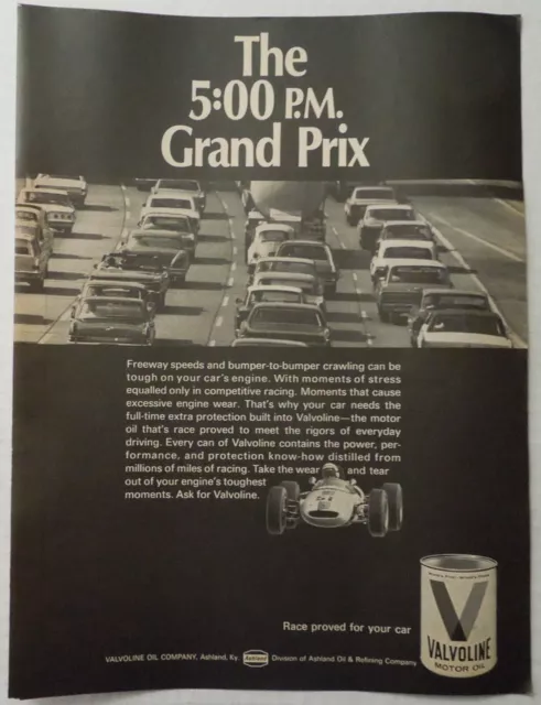 1968 VALVOLINE Motor Oil Magazine Ad - The 5:00 P.M. Grand Prix