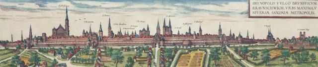 BRAUNSCHWEIG - Panoramaansicht - Braun & Hogenberg - kol. Kupferstich um 1590