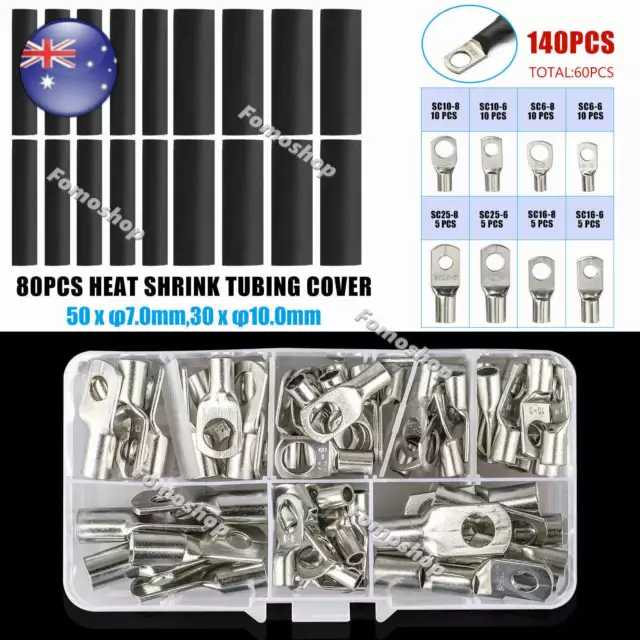 240PCS Battery Cable Lugs Copper Ring Crimp Terminals Kit Eyelet Wire Connectors