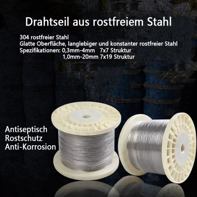 304 A2 Drahtseil Edelstahl Seil Stahlseil 7x19 7x7 Rostfrei 0.3mm 0.4mm - 20mm