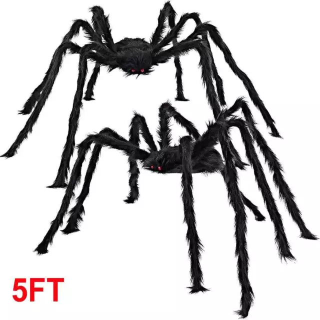 2 Pack 5 Ft Halloween Outdoor Decorations Hairy Black Spider, Scary Giant Spider