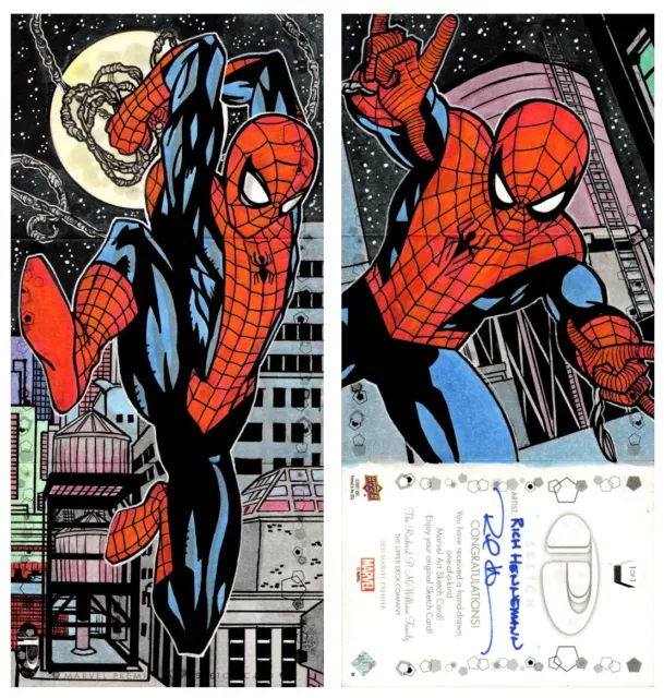 2023 UD Marvel Premier SPIDER-MAN - THREE 3 PANEL Sketch Card by Rich Hennemann