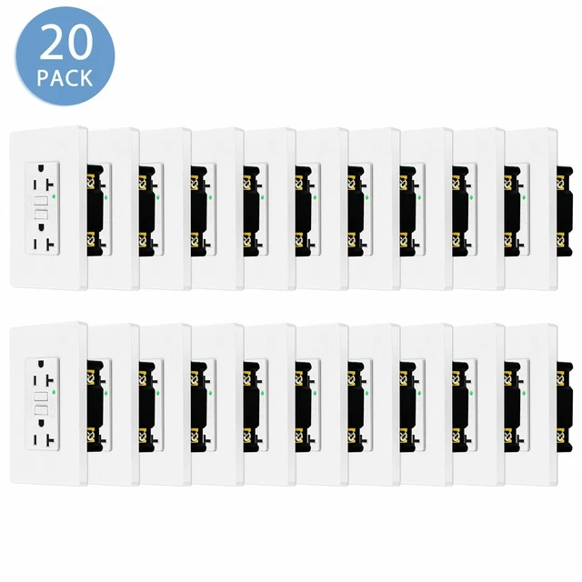 20A GFCI Outlet Ground Fault Receptacle LED Indicator Universal Plug Socket 20PK
