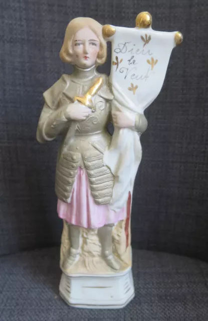 JEANNE D'ARC statuette en biscuit polychrome vers 1900