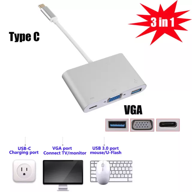 Type-C 3.1 to 4K +VGA Port USB-C HUB Adapter Converter For MacBook/Windows