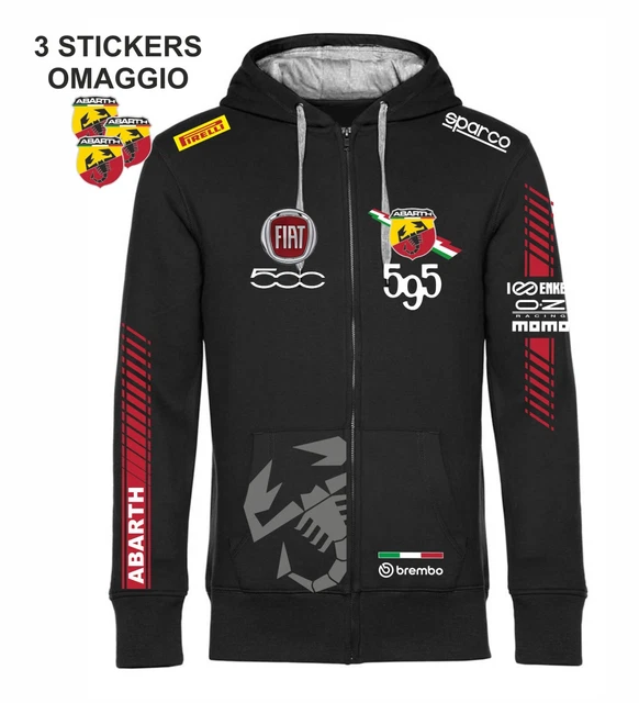 Felpa cappuccio ZIP nera ABARTH 595 pista COMPETIZIONE esseesse FIAT 500 + 3 sti