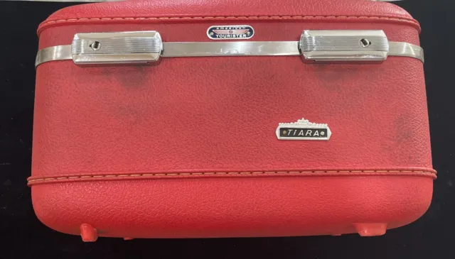 Vintage  American Tourister Tiara Train Case Makeup Overnight Hard Shell Red