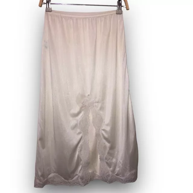 VINTAGE MEL LIN Half Slip White Slip Skirt front slit 100%Nylon Lace ...