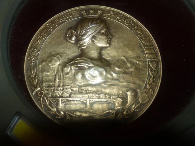 Médaille Argent Massif Doré (Vermeil) 1908 - Gaston Thubé, Yachting, UVVA Angers