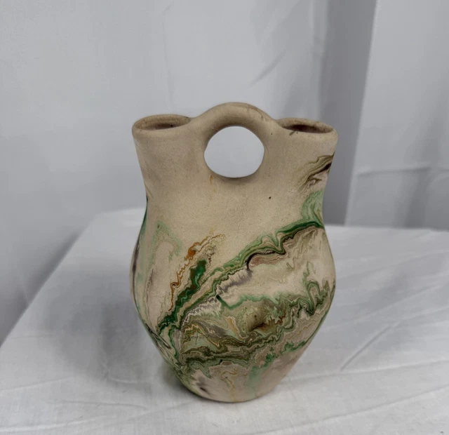 VINTAGE NEMADJI NATIVE Pottery USA Vase 5.25” Green Orange