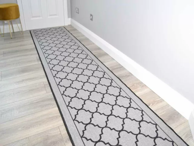 Floor Carpets Rugs Grey Black New Trellis Hallway Corridor Wide Narrow Cheap