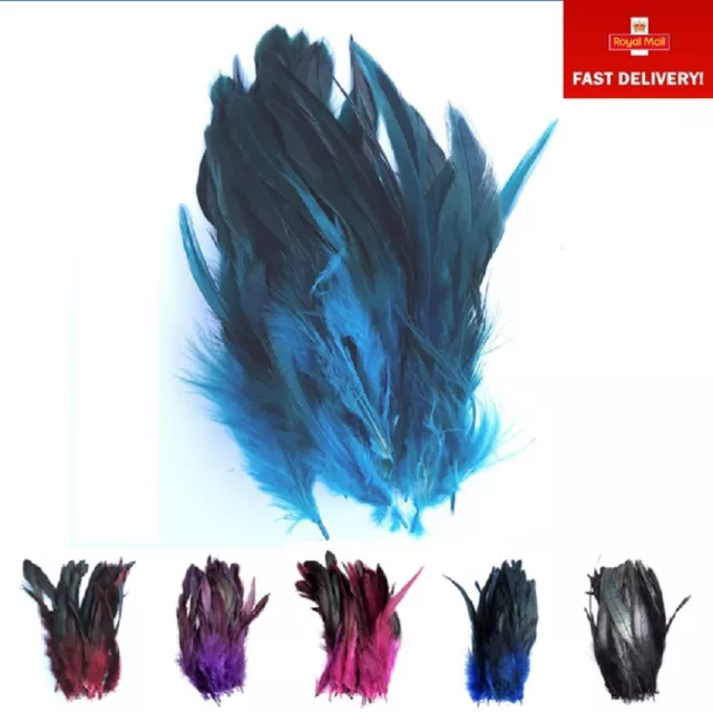 50 x Dip Dyed Rooster Feathers for Craft Costume Hat Millinery Floristry 12-20cm