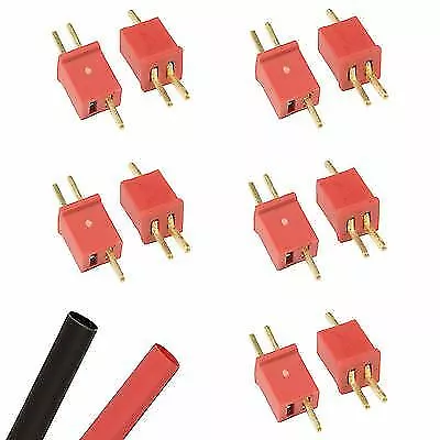 5 x PAIRS RC Mini Deans T-Plug Connectors ESC LiPo Battery + Heatshrink