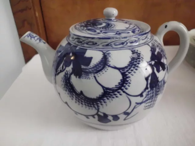 Vintage Stoneware Teapot Blue and Gray  Floral Design 5" Tall