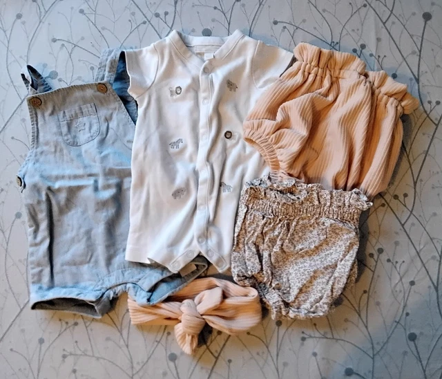 Rose & Guy Little White Company Bundle Baby Girl shorts vest dungaree 3-6 months