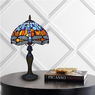 Tiffany Dragonfly Style 10 Inch Table Lamp Handmade Stained Glass Multicolor UK