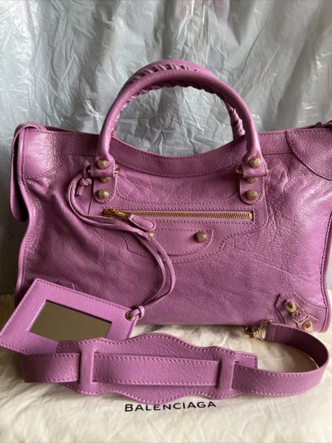 Authentic Balenciaga City Giant Studs Lavender Leather Medium Bag