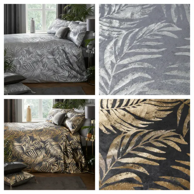 Laurence Llewelyn-Bowen Luxury Foil Print Palm Leaves Duvet Quilt Cover Bed Set