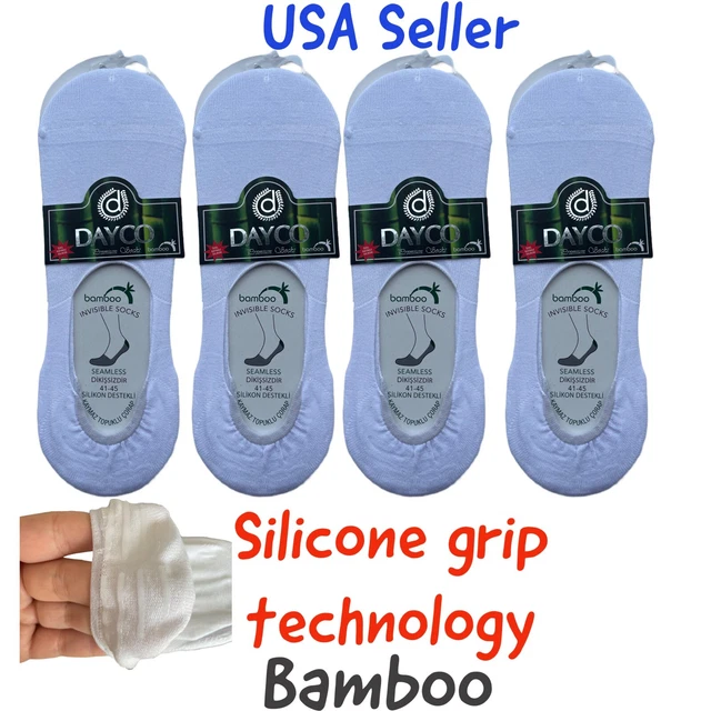 Bamboo Invisible Liner Socks, Men, Low Cut No Show, 4 pairs,Heel Grip Size: 8-12