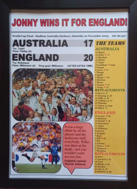 Australia 17 England 20 - 2003 Rugby World Cup final - souvenir print