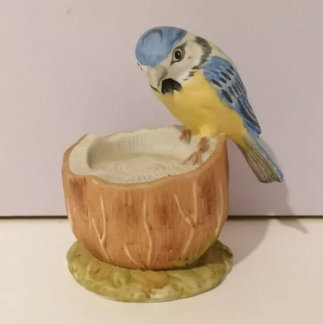 Ceramic porcelain Blue Tit garden Bird Figurine Ornament sculpture home decor.