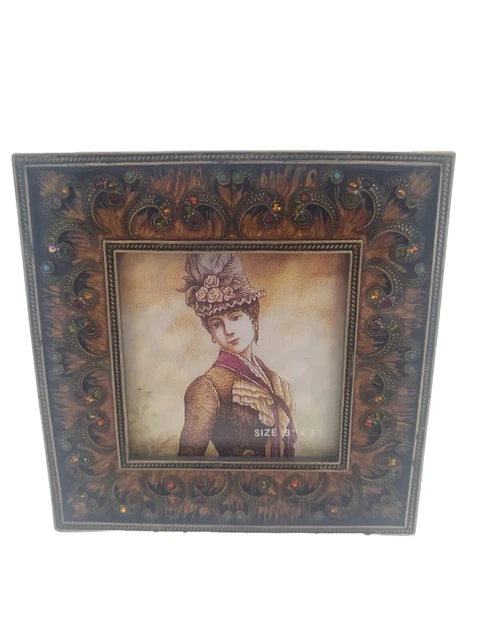 Gorgeous Vintage Jeweled Tizo Picture Frame holds 3" x 3" photo