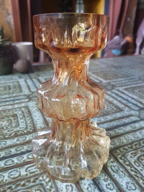 70's Amber Ingrid Glashütte / Ingridglas Glass Vase, Bark Textured, West Germany