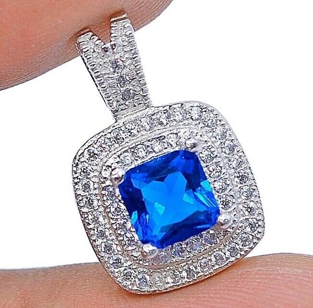 1CT Blue Topaz & White Topaz 925 Sterling Silver Pendant, V1