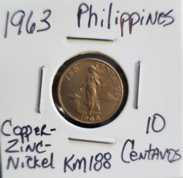1963 Philippines 10 Centavos Copper-Zinc-Nickel KM#188