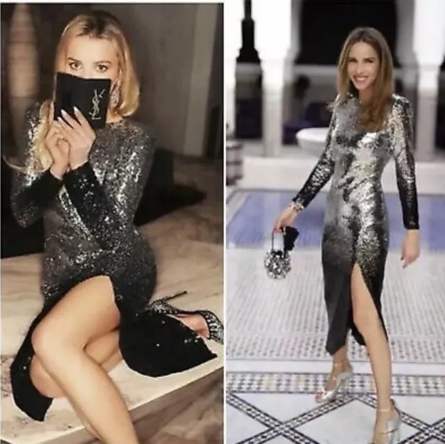 ZARA OMBRE SEQUIN Dress Black Silver Size XS S L Ref 0387 181 NWT