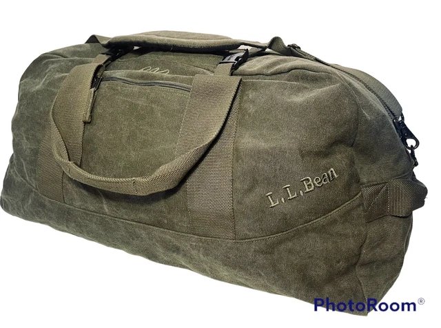 LL Bean Duffel Bag Large 29" Canvas Green Khaki Travel Bag Luggage Monogram