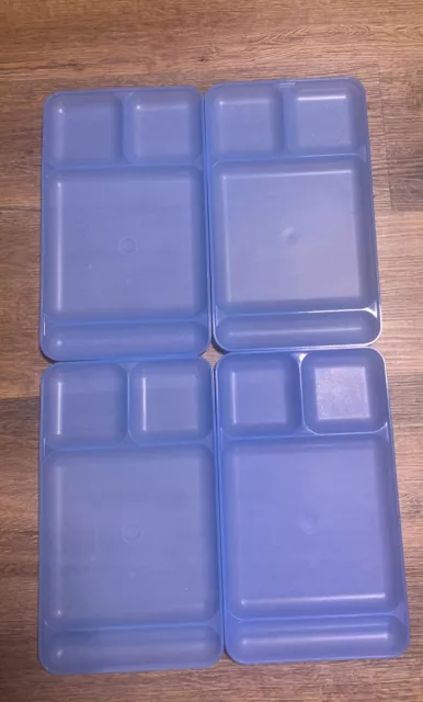 4 Tupperware Divided Tv Tray Picnic Lunch Stackable Food Trays Light Blue