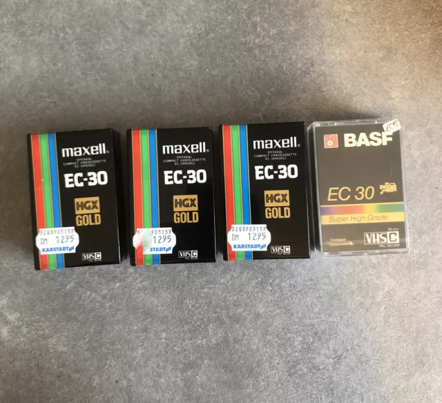 Set 3x Maxell 1x BASF | EC-30 HGX-GOLD | VHSC PAL SECAM Video Cassette | #D1