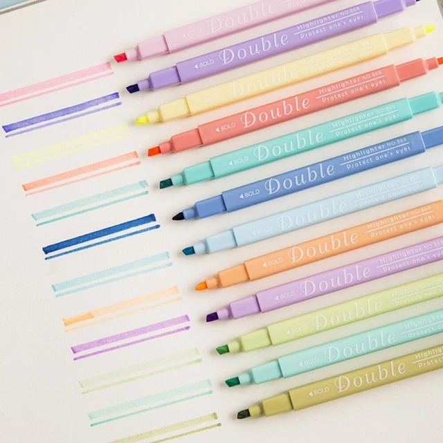 Pluma marcadora de plástico de secado rápido de 12 colores resaltadores marcador para el hogar