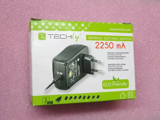 techly alimentation DC universelle stabilisée 3v 4.5v 5v 6v 7.5v 9v 12v 9embouts