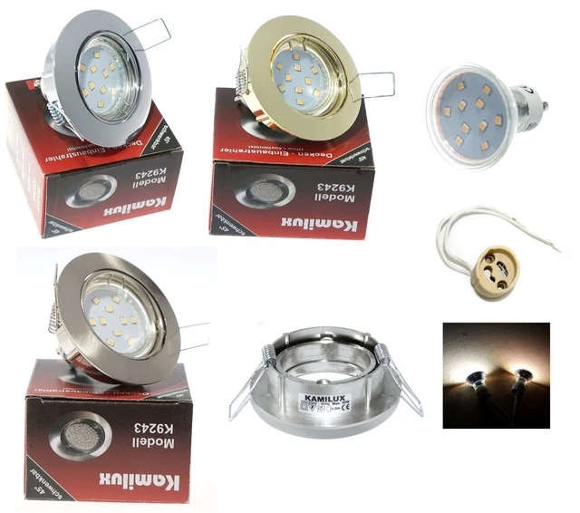 Lot De 20 Cadres Pour Spots Encastrables GU10 - Nickel Brossé, Orientable à 30° - Pour Découpe 68-80 Mm - Douille Céramique