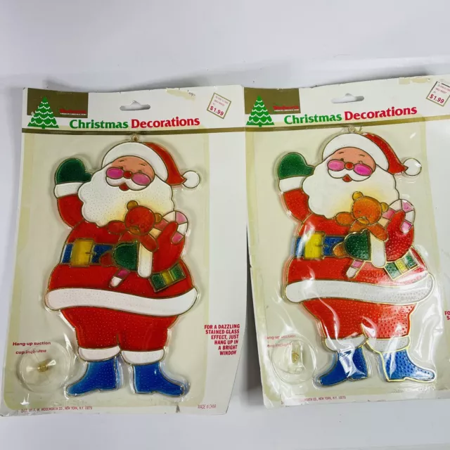 Christmas Faux Stained Glass Santa Claus Woolworth 10” MIP Window Vintage
