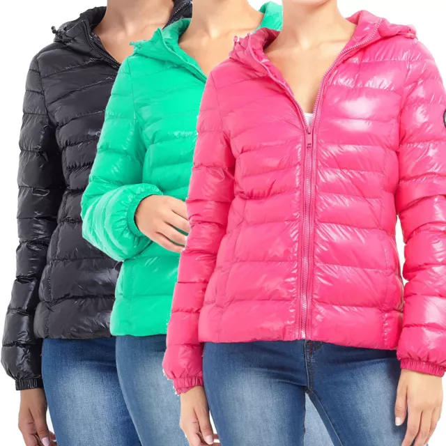 Womens Brave Soul Everett Cire Shiny Quilted Padded Hooded Puffer Ladies Jacket