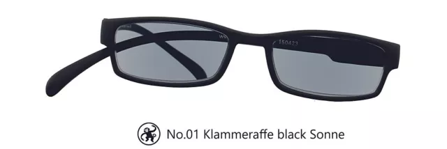 Klammeraffe Lesebrille Schwarz getönt Sonnenbrille 01 in 10 bis 3,5 SALE SALE