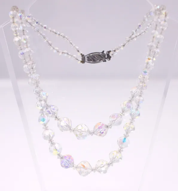 Vintage Aurora Borealis double-strand plastic crystal necklace from the 1960s