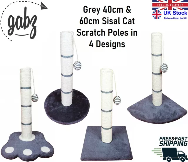 GABZ Sisal Activity Center Toys Pole 40cm & 60cm Grey Cat Scratcher Scratch Post