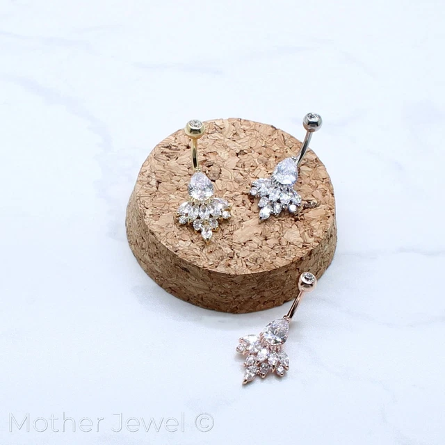 Tear Drop Simulated Diamond Belly Navel Yellow Rose Gold Silver Ip Ring