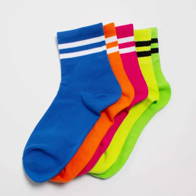 Womens Striped Neon Color Cute Crew Socks
