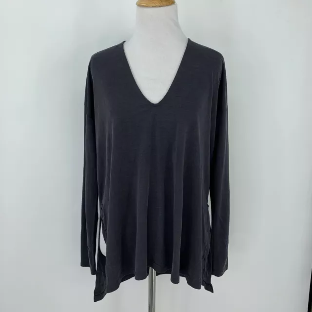 Lush Long Sleeve Shirt Womens Size XS Stretchy Double Slit V Neck Split Back Top 2