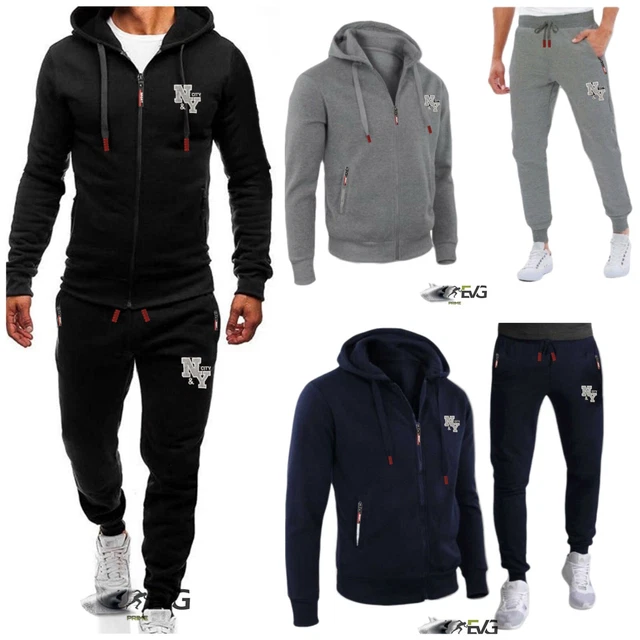 Tuta Uomo Aperta Invernale Completo Sport Felpa Elastica Cappuccio Slim Fit Ny