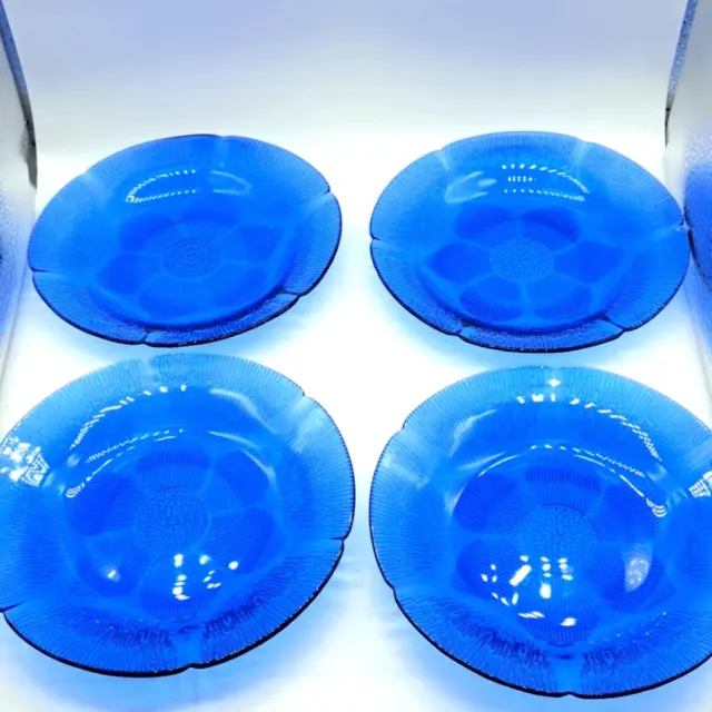 Fortecrisa Vintage Mexican Salad Plates Cobalt Blue Sunflower Pattern Set of 4