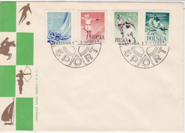 Polish 1959 Various Sports Warsaw Cancel FDC Stamps Cover ref 23006
